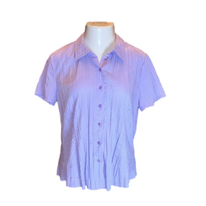 CHRISTOPHER & BANKS Lilac Short Sleeve Crinkle Button Down Top Size XL